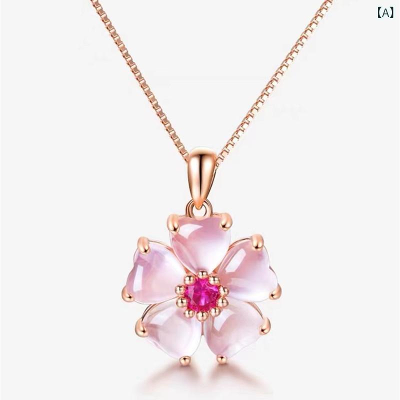 リバーパディのネックレス 女性用 かわいい ピンク 桃心 水晶 吊り下げ ローズクォーツ 芙蓉石 鎖骨チェーン ラッキーアイテム 桃花 アクセサリー ピンク系 細身 軽量 普段使い 通勤用 ジュエリー｜アングル2