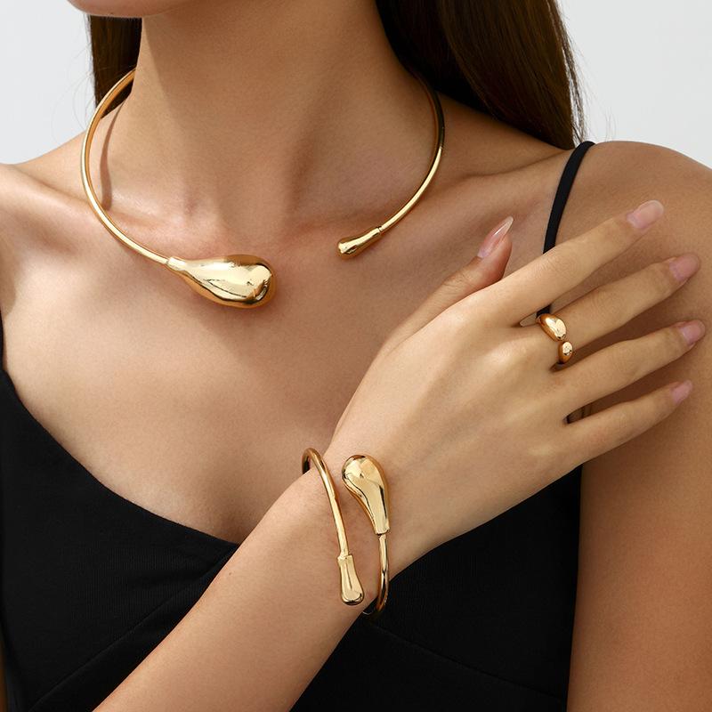 アクセサリー セット メンズ 女性用 金属 ネックレス ブレスレット ハンドル 個性派 デザイン 水滴 形状 クール スタイル ゴールド 調 軽量 普段使い レイヤード コーデ シルバー 調 変え