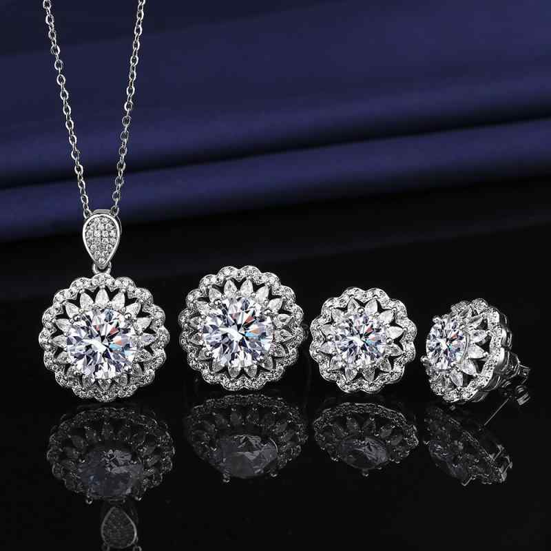 Jewelry Set: 5 Carat Zirconia Necklace, Ring, Earrings - Wedding Accessories - Lightweight, Luxurious, Available in Pink Gold, Silver, Platinum, Green, and Blue - Perfect for Weddings, Bridal Events, and Special Occasions - Lovely and Sparkling - Women's Gift Set