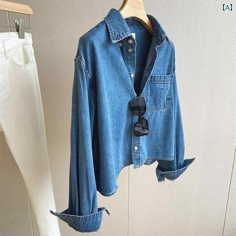 シャツ レディース トップス デニムシャツ デニムジャケット 秋 長袖 薄手 襟付き ...