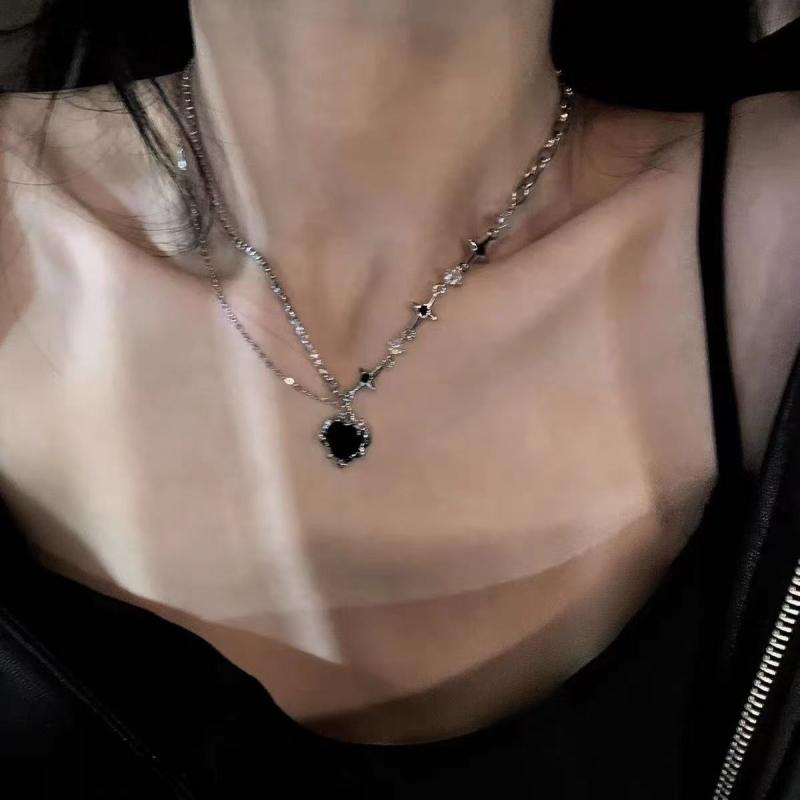 ネックレス 女性用 かわいい ハート 星 ジルコニア デザイン 鎖骨チェーン シルバー アクセサリー ファッション 日常使い 華奢 レイヤード スタイリッシュ