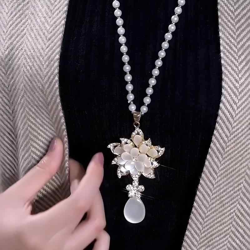 Other - ニット トップス 秋冬 ロング丈 花柄 富貴柄 フリンジ チェーン 軽量 柔らかい 暖か フェミニン レイヤード 普段使い コットン混 ベージュ系 ピンク系 ブラウン系 ブラック カジュアルスタイル 伸縮性 ハイネック ビッグシルエット インナー対応 ラ