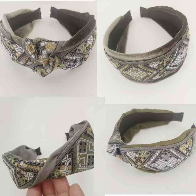 ヘアバンド 頭箍 韓国 民族 刺繍 織りテープ マット ベルベット ゴールド 純色 布 ...