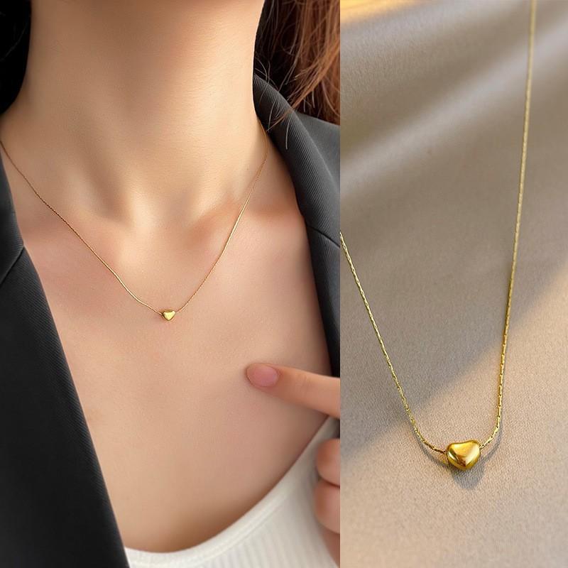 Cubic Zirconia - ネックレス 女性用 ファッション 軽量 高級感 百搭 18Kゴールド シンプル コクラン チェーン かわいい ミニ 小型 ハート ペンダント タイタン 素材 シルバーチェーン 細身 ロングチェーン 普段使い 通勤 デイリー アクセサリー