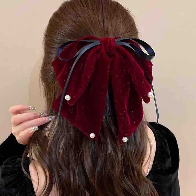 ヘアクリップ 女性用 気品 ベルベット リボン バタフライ つかみ 半結び ポニーテ...