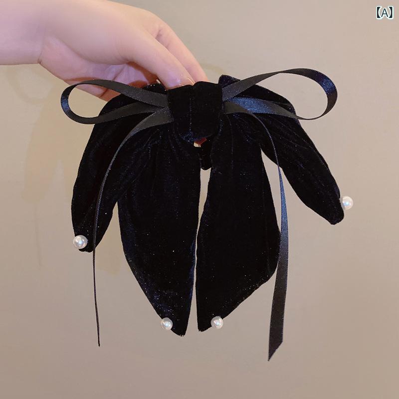 ヘアクリップ 女性用 気品 ベルベット リボン バタフライ つかみ 半結び ポニーテ...