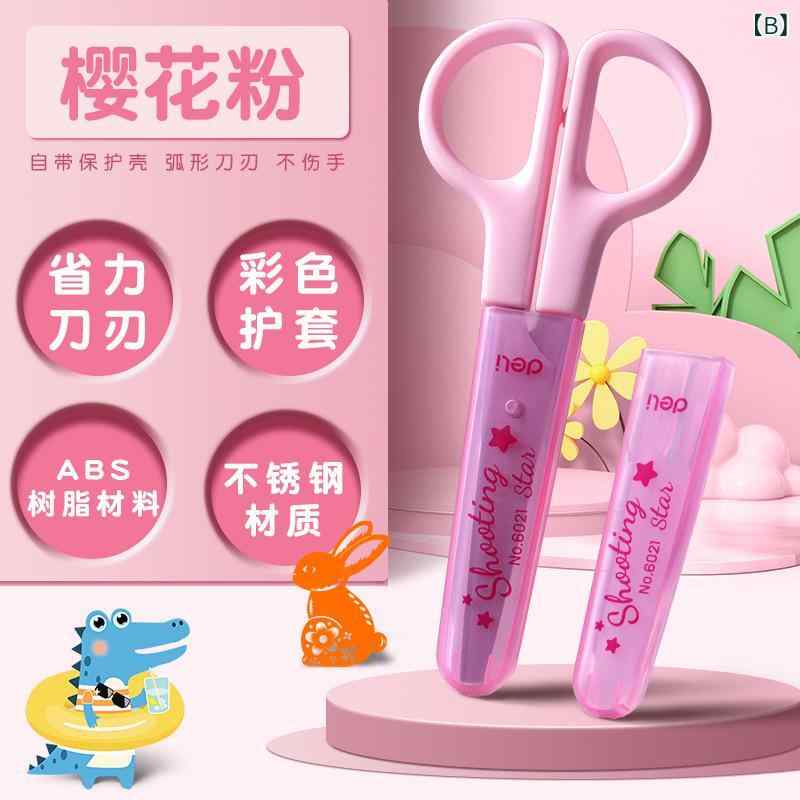 子供用 安全 ハサミ 学生用 丸頭 ケース付き 便携式 子供 手芸 ハサミ 剪紙 工作 ...