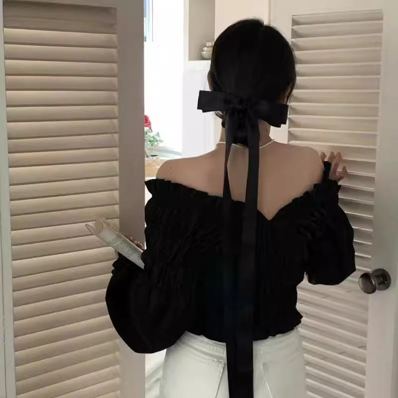 ヘアアクセサリー 女性用 ロング 蝶結び リボン ヘアクリップ トップピン フレンチスタイル ガーリー ヘアピン 外出用 後頭部 装飾 かわいい 普段使い 軽量 シンプル ヘアアレンジ