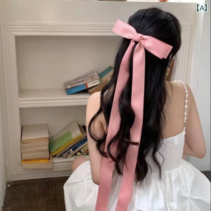 リバーパディのヘアアクセサリー 女性用 ロング 蝶結び リボン ヘアクリップ トップピン フレンチスタイル ガーリー ヘアピン 外出用 後頭部 装飾 かわいい 普段使い 軽量 シンプル ヘアアレンジ｜アングル2
