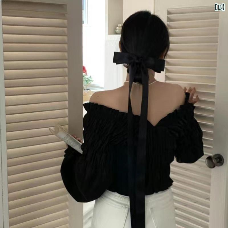 リバーパディのヘアアクセサリー 女性用 ロング 蝶結び リボン ヘアクリップ トップピン フレンチスタイル ガーリー ヘアピン 外出用 後頭部 装飾 かわいい 普段使い 軽量 シンプル ヘアアレンジ｜アングル3