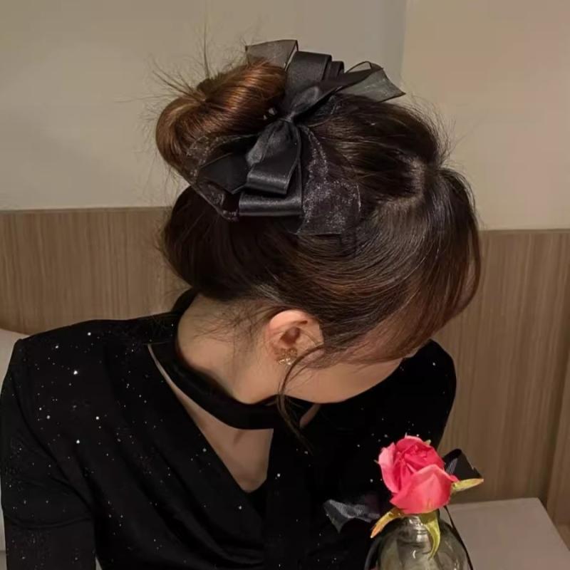ヘアクリップ 女性用 夏 網目 多層 リボン 蝶結び 後頭部 アップスタイル バネ式 髪飾り 発卡 軽量 涼感 通気性 かわいい ピン ヘアアクセサリー