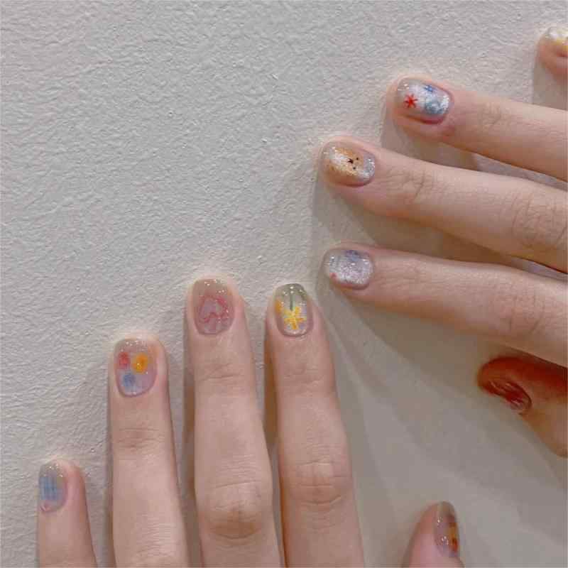 指輪 ガラスビーズ ネイルアート 子供用 かわいい 童趣 少女向け 短甲 貼片 学生 カジュアル 軽量 カラフル 日常使い 通学