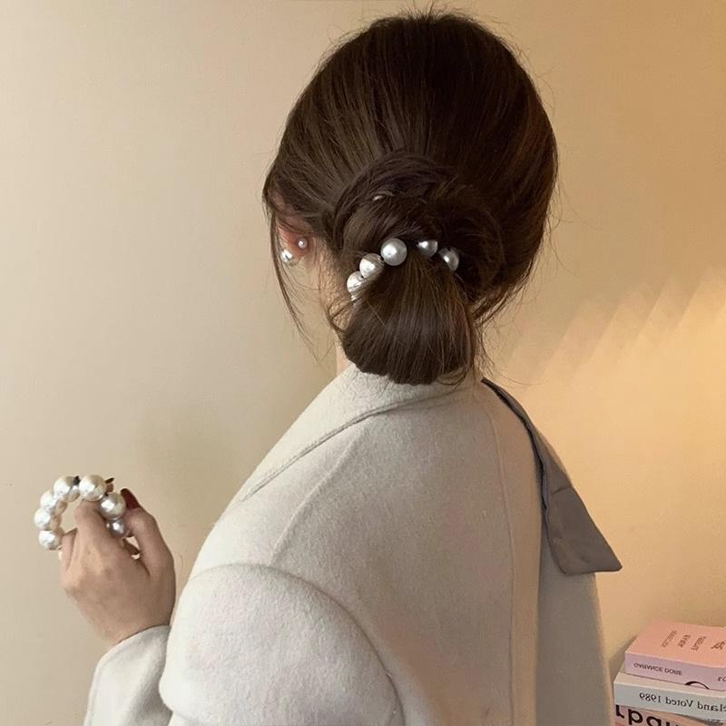 ヘアアクセサリー 韓国 優しい 低め ポニーテール 小香 ビーズ ヘアゴム 手首用 2w...