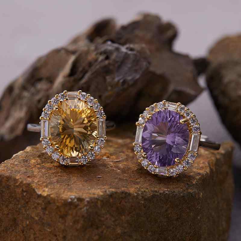 指輪 レディース 天然石 イエロー水晶 紫水晶 マルチカラー S925シルバー 高級感 ...