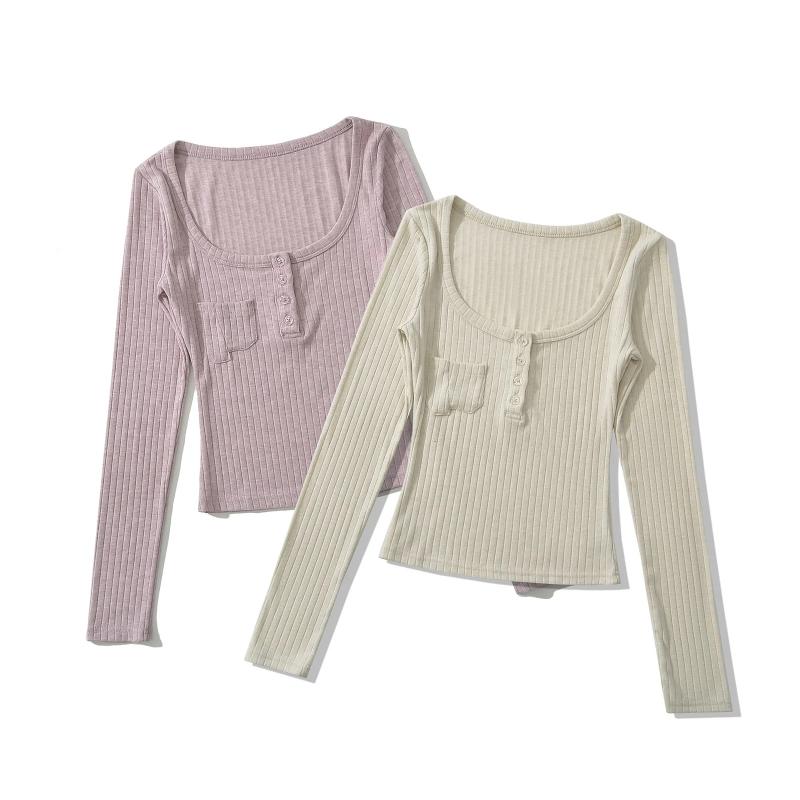 樂天商城 - トップス 女性用 Uネック 長袖 Tシャツ 秋 修身 スリムフィット インナー レイヤード ブラウス コットン ストレッチ 吸湿速乾 ブラック グレー ベージュ カジュアル 普段使い 軽量 通勤