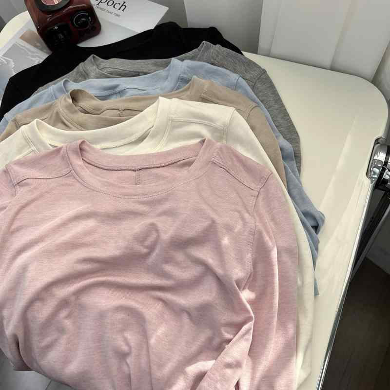 Other - 長袖 Tシャツ 女性用 レイヨン 薄手 正肩 柔らかい 優しい 純色 春夏 秋冬 インナー トップス 小柄 かわいい 吸湿速乾 軽量 通勤 普段使い カジュアル ブラウス シャツ コットン混