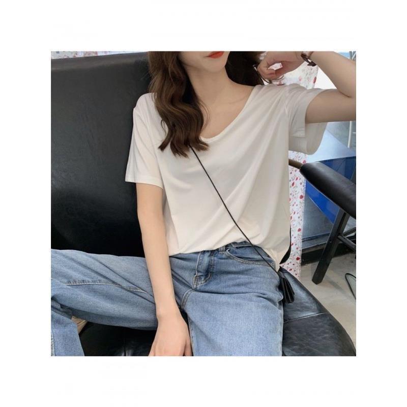 Garments - Tシャツ 女性用 ゆったり 半袖 夏 インスパイア トレンド ホワイト スタイリッシュ 韓国 ソリッドカラー トップス コットン 吸湿速乾 ビッグシルエット 普段使い カジュアル 軽量 接触冷感