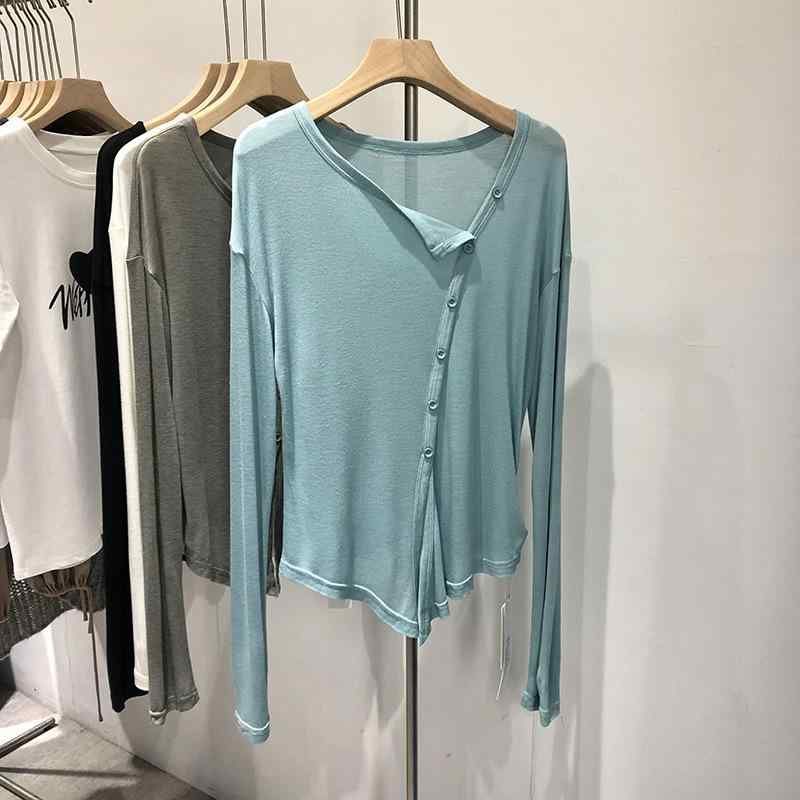 Tシャツ 女性用 韓国 長袖 セットインスリーブ Vネック 修身 スリムフィット 親肌 快適 接触冷感 防晒 潮感 カジュアル トップス 伸縮性 軽量 春夏 秋 トップス ブラック グレー ピンク系 アイボリー 日常使い 通勤 部屋着 アウト