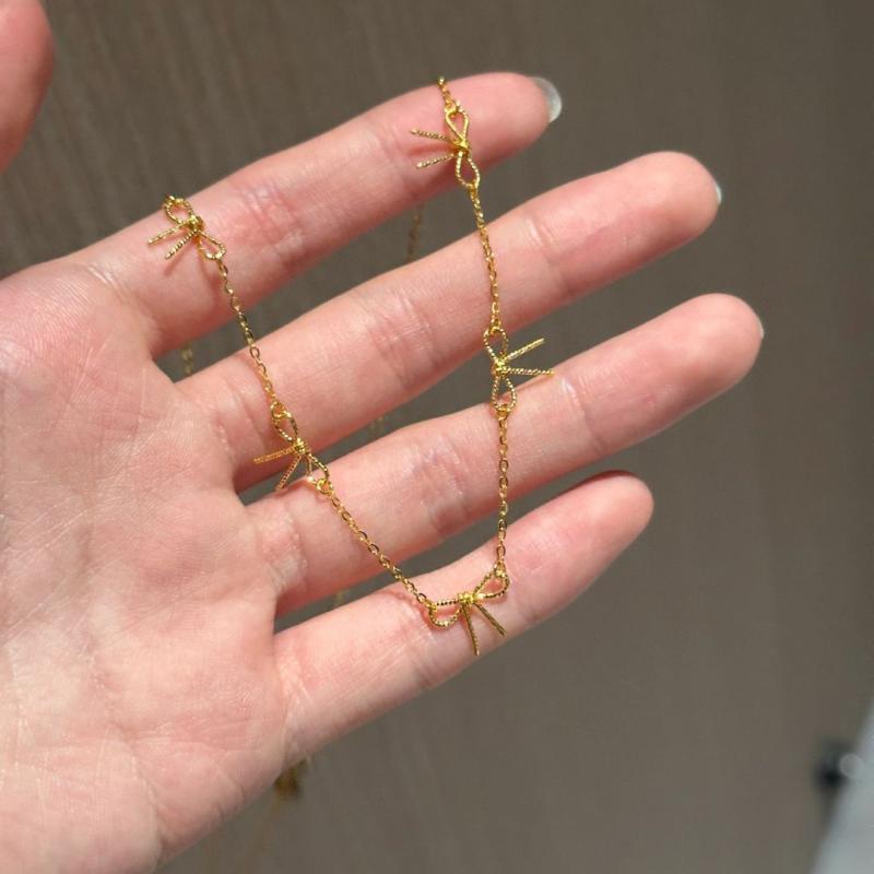 Necklaces, Pendants - ネックレス 女性用 シンプル 高級感 ファッション 個性 百搭 鎖骨チェーン ゴールド 蝶結び 軽量 普段使い ゴールド系 華奢 細工 スタイリッシュ