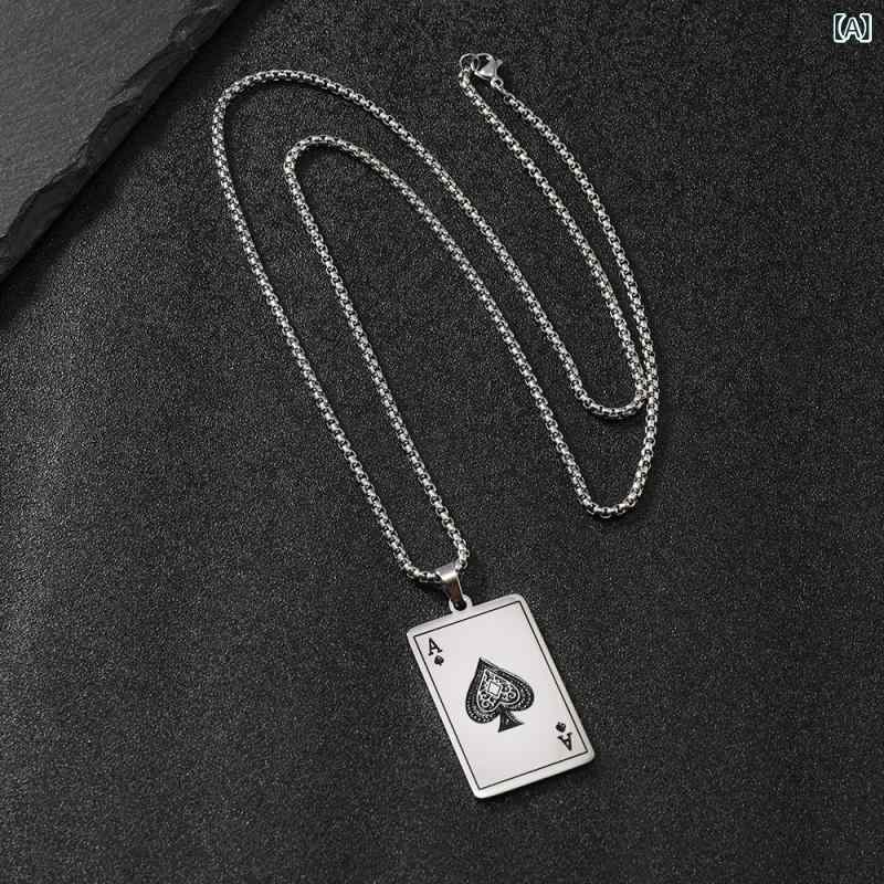 SWAROVSKI - ネックレス ステンレス アクセサリー 個性的 ファッション 汎用性 ブラック ペイント ブラックハート エース ポーカー カード モチーフ チタンスチール チェーン ペンダント メンズ レディース 普段使い 軽量 耐久性 シンプル デザイン シルバー ブ