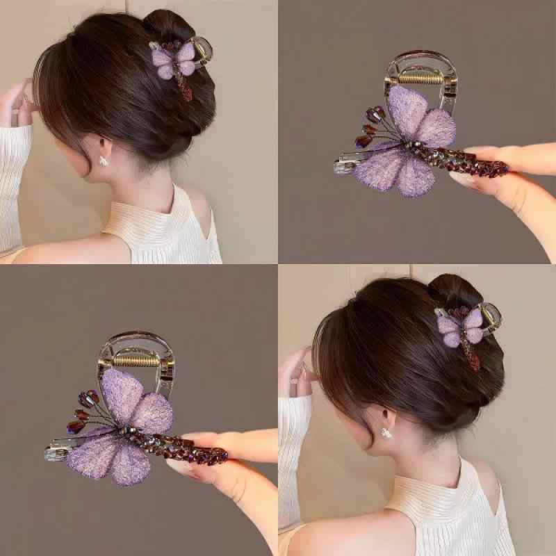 Valletta - ヘアアクセサリー かわいい 刺繍 蝶 バタフライ 髪留め クリップ ヘアピン 中型 サイズ 女性用 日常使い 軽量 デザイン 高級感 ヘアアレンジ アクセサリー ヘッドアクセ ヘアピン ヘアクリップ かわいい ヘアスタイル