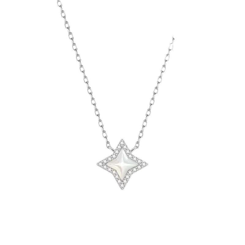 Pearl - ネックレス 女性用 高級感 デザイン シンプル ファッション ベーシック ホワイト マザーオブパール ペンダント 鎖骨チェーン シルバー アクセサリー 普段使い 軽量 スタイリッシュ 華奢 ジュエリー ギフト ラウンド チェーン モダン