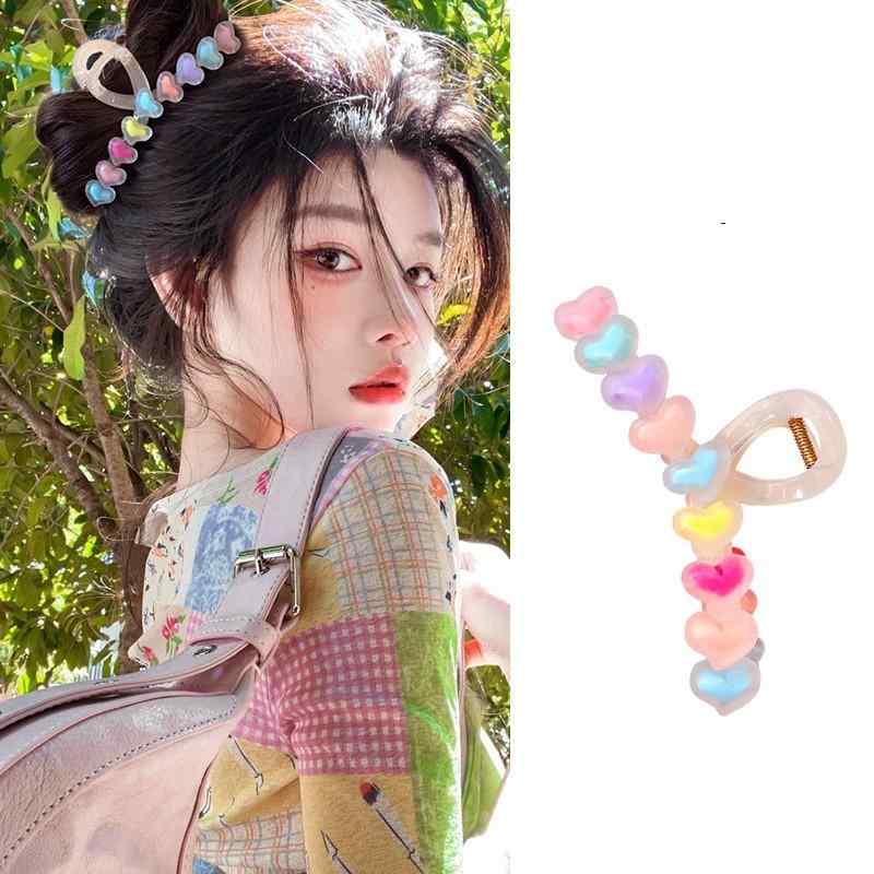 ヘアアクセサリー かわいい 糖果カラー スター グリップ 女性用 大型 ハート シャ...