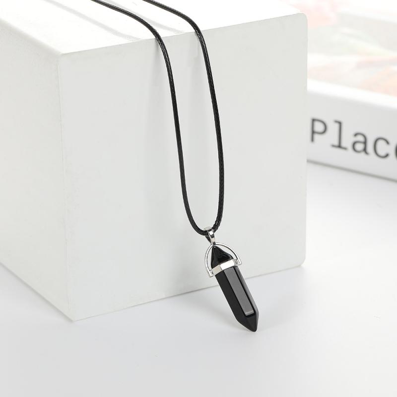 Cubic Zirconia - ネックレス ペンダント 六角柱 吊り下げ 菱形 バレットヘッド 黒石 アクセサリー メンズ レディース シンプル ジュエリー チェーン 装飾品 ユニセックス モダン デザイン ゴールド 加工 日常使い ギフト 対応