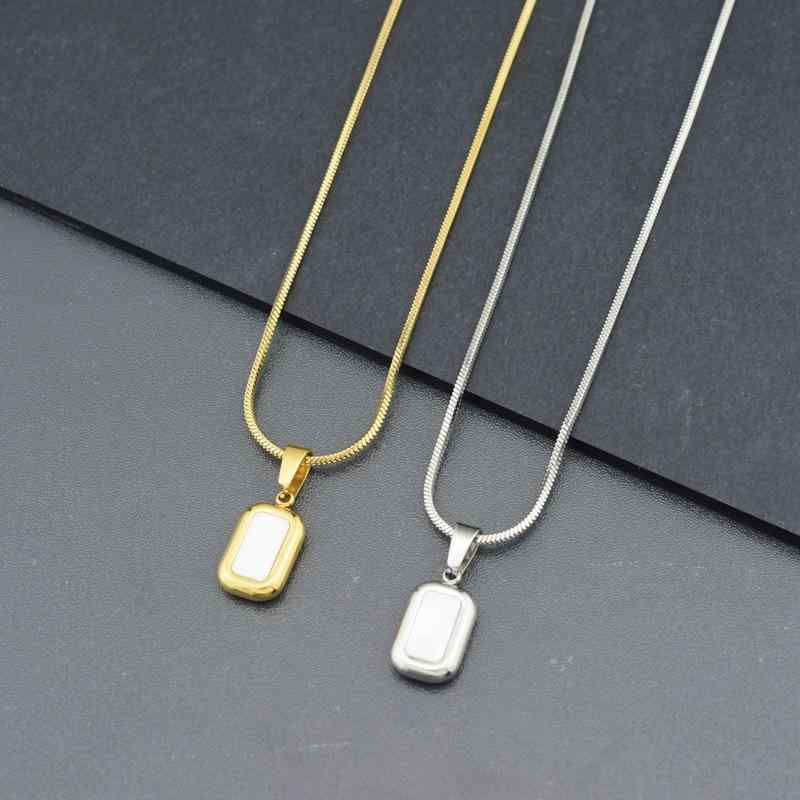 Cubic Zirconia - ネックレス 女性用 ゴールド 貝殻 デザイン 長方形 プレート チタン ステンレス ジオメトリック 個性派 レイヤード 対応 鎖骨チェーン 軽量 耐久性 アクセサリー ファッション ジュエリー シンプル モダン スタイリッシュ