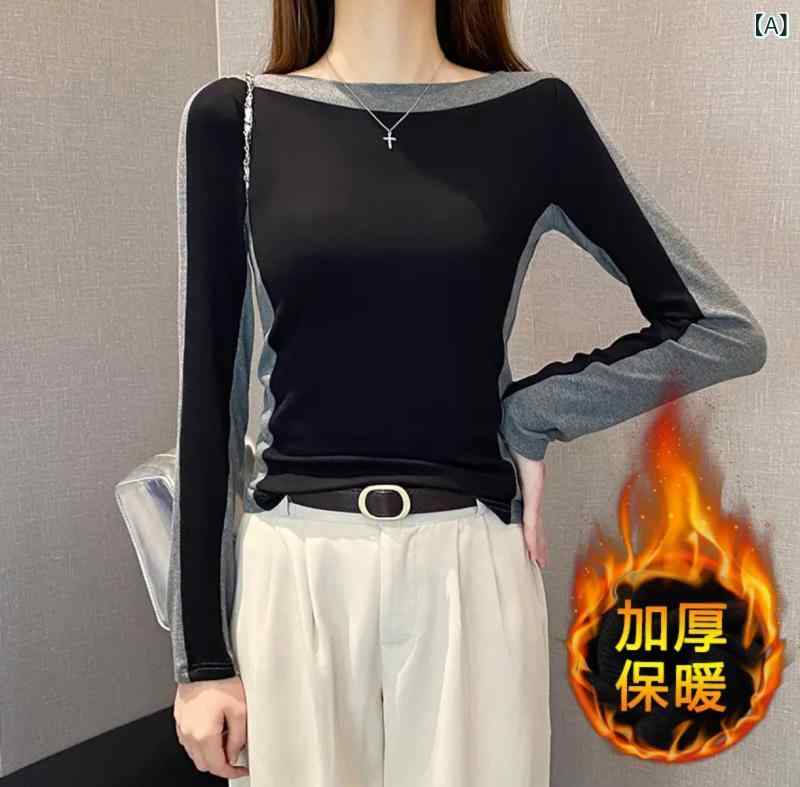 長袖 Tシャツ 女性用 秋冬 修身 厚手 裏起毛 インナー 暖か トップス ピッタリシルエット レイヤード コットン混 伸縮性 ブラック グレー ネイビー 暖房不要 室内着 デイリー 軽量 柔らかい 接触冷感なし 吸湿速乾 ベーシックスタイル