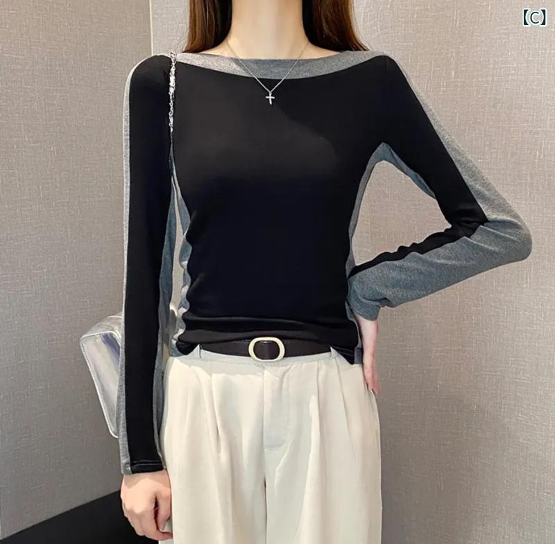 長袖 Tシャツ 女性用 秋冬 修身 厚手 裏起毛 インナー 暖か トップス ピッタリシルエット レイヤード コットン混 伸縮性 ブラック グレー ネイビー 暖房不要 室内着 デイリー 軽量 柔らかい 接触冷感なし 吸湿速乾 ベーシックスタイル 3