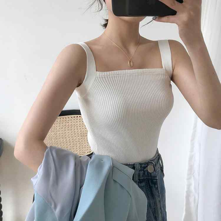 キャミソール レディース 純色 韓国 短丈 吊り帯 背中開き 夏 スリム セクシー ニット インナー トップス 吸湿速乾 軽量 接触冷感 ピュアカラー ビッグシルエット デイリー フェミニン
