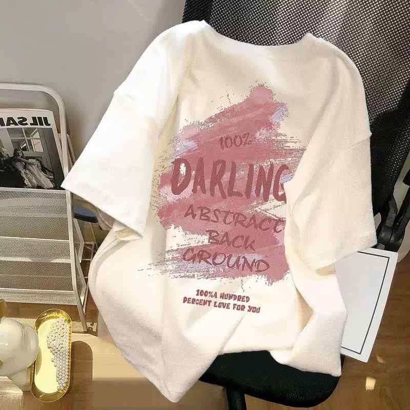 Other - Tシャツ 女性用 短袖 デザイン性 ニッチ ゆったり 夏 港 シック アメリカン ビンテージ ホワイト 半袖 トップス コットン 吸湿速乾 軽量 カジュアル 普段使い