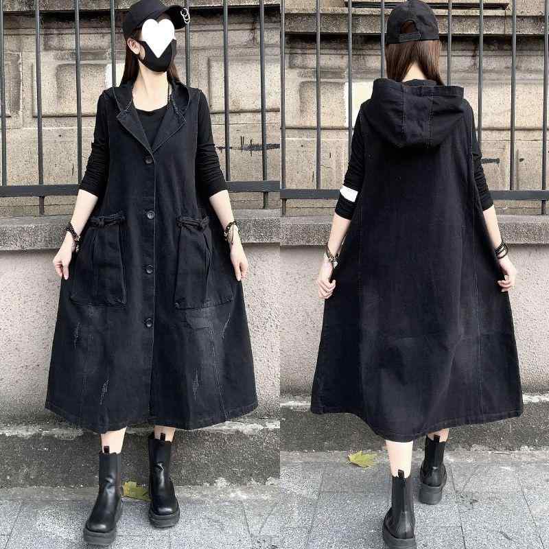 ジャケット 女性用 デニム 馬甲 個性 ファッション 洋気 トレンド ゆったり 大きいサイズ ロング丈 春夏 軽量 伸縮性 吸湿速乾 カジュアル 普段使い ブラック ブラウン デニム素材 切り替えデザイン ハイウエスト ビッグシルエット コットン混 再生