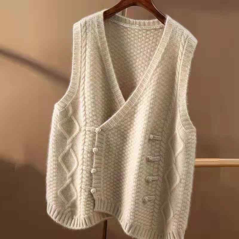 ニット ベスト 女性用 盤ボタン 春夏 秋冬 色 Vネック ファッション 百搭 シンプル...