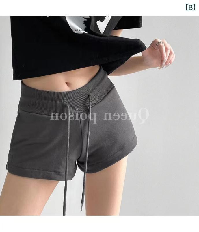 リバーパディの女性用 ショートパンツ 春夏 かわいい ストリートファッション ハイウエスト ドローストリング ワイドレッグ スポーツ レジャー スリムフィット ストレート 軽量 伸縮性 吸湿速乾 通勤 普段使い アウトドア ブラック ピンク系 アイボリー デニム 再｜アングル3