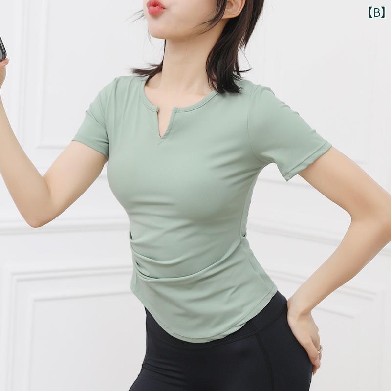 女性用 タイトフィット 運動トップス 短袖 クロップド セクシー ボディシェイプ フ...