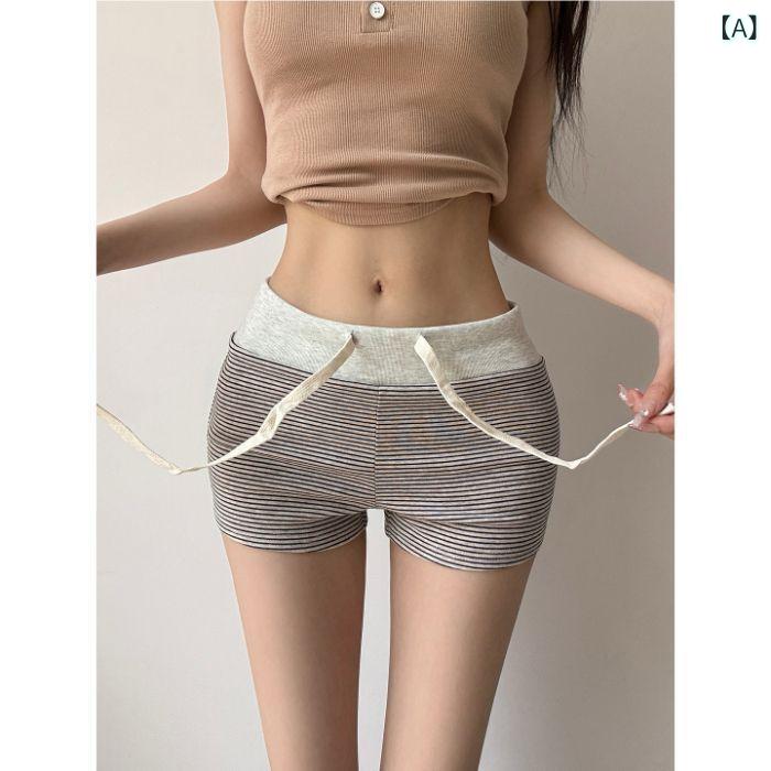 レディース ホットパンツ セクシー ヒップアップ ストライプ 低腰 フィットネス ヨ...