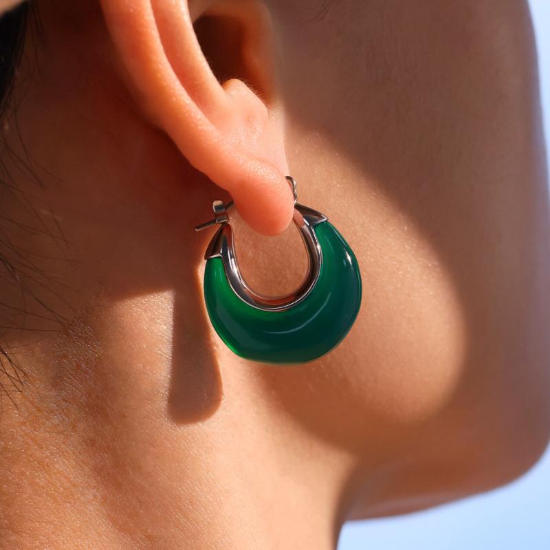 Opal - イヤリング 女性用 U字型 月型 透明樹脂 ステンレス 保色 軽量 シンプル ファッション 日常使い かわいい アクセサリー シルバー ゴールド イヤーカフ 耳飾り