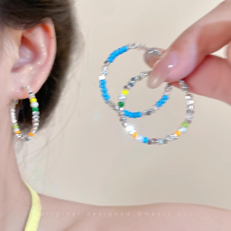 Cubic Zirconia - イヤリング 女性用 銀 ビーズ カラフル デザイン 小さめ 耳飾り ユニーク デザイン 高級感 独特 気質 百搭 耳輪 方顔 丸顔 対応 アクセサリー ファッション アイテム シンプル スタイル 日常使い