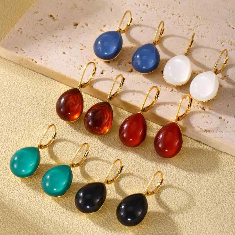Amethyst - イヤリング 女性用 樹脂 水滴型 多色 秋冬 耳飾り 不锈钢 軽量 高級感 かわいい ファッション アクセサリー 軽やか シンプル デザイン ピンク系 ブラック シルバー ゴールド 日常使い ギフト スタイリッシュ
