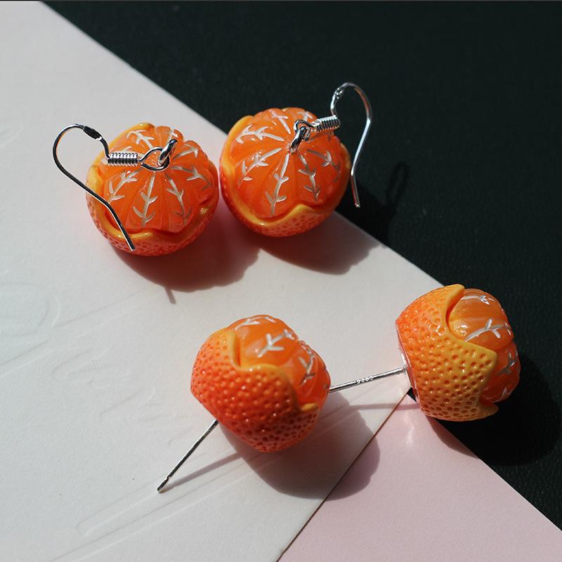 Cubic Zirconia - イヤリング 銀製 耳飾り かわいい 果物モチーフ 耳ナカ アクセサリー オレンジ デザイン 元気 カジュアル 女性用 軽量 シンプル 日常使い ファッション アイテム 銀アクセ