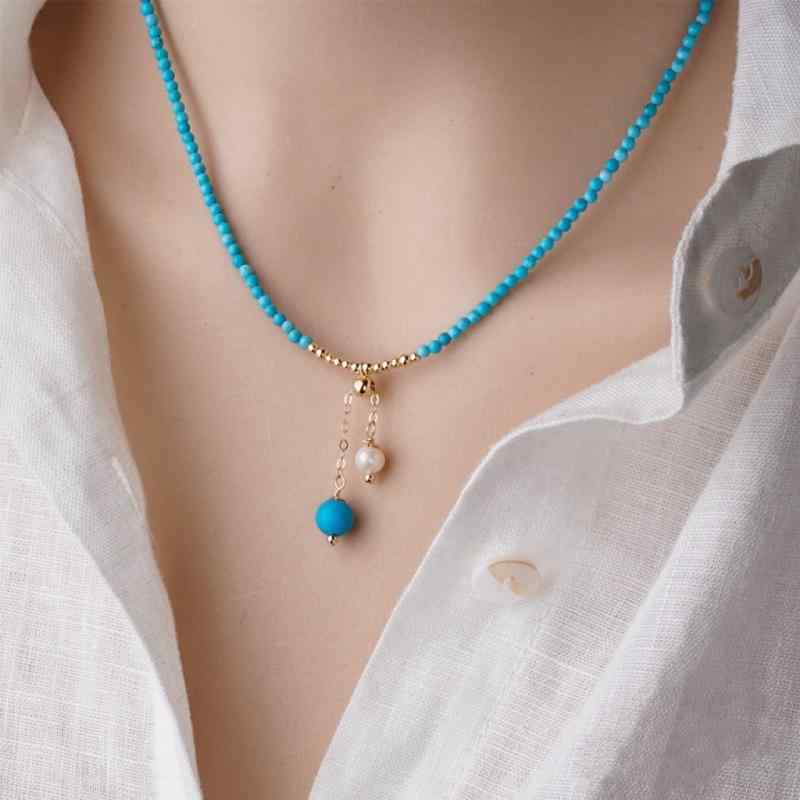 SWAROVSKI - 天然 緑松石 ペンダント ネックレス 女性用 夏 鎖骨チェーン 軽量 高級感 シルバー アクセサリー ファッション ジュエリー シンプル 普段使い 涼感 シルク調 素材 ゴールド カラーバリエーション