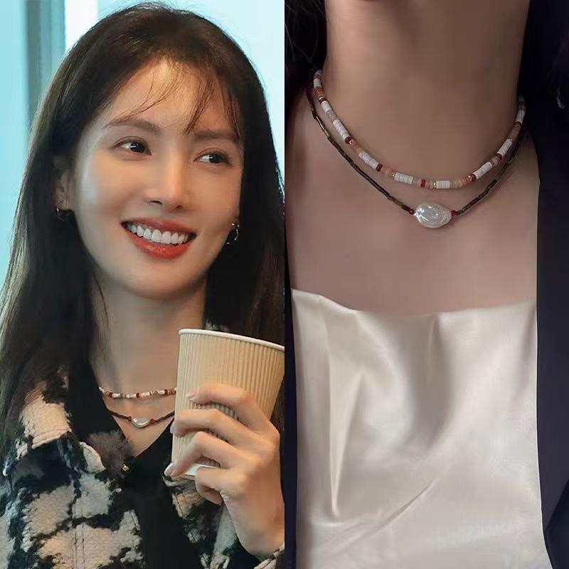 Cubic Zirconia - ネックレス 女性用 バロック 天然パール チェーン 重ね付け 鎖骨チェーン 個性デザイン 華奢 シンプル かわいい アクセサリー 普段使い ギフト