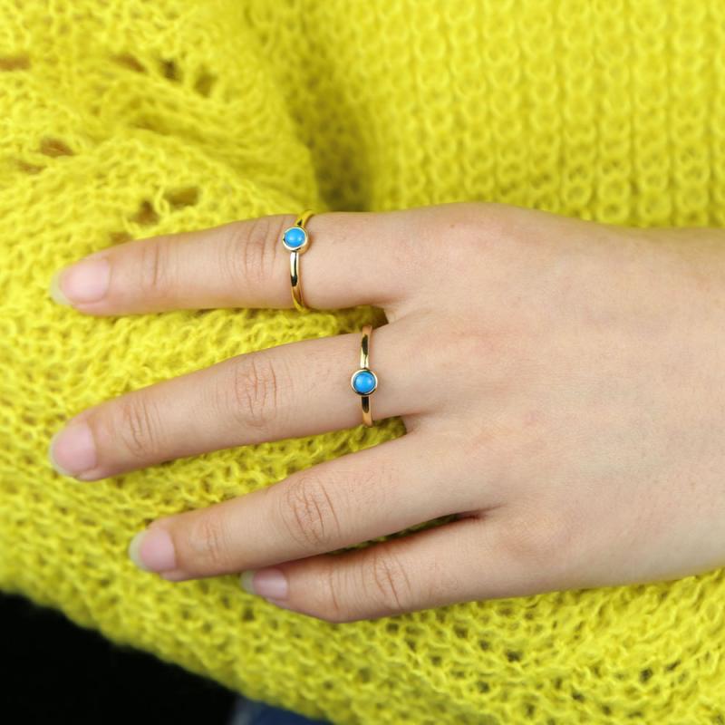 指輪 女性用 ゴールド ターコイズ シンプル 流行 結婚 アクセサリー パーティー 新作 ブルー ストーン ジュエリー ラウンド 形状 軽量 普段使い 通勤用 デート用 ギフト ラッキーアイテム