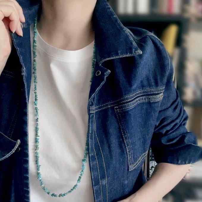 ネックレス 女性用 高級感 ロングチェーン グリーン ターコイズ ビーズ インスピレーション 軽量 スタイリッシュ レイヤード 普段使い アクセサリー シルバー加工 細身 緑系 コスチュームジュエリー