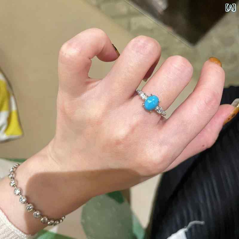指輪 緑松石 卵型 4爪 レトロ 高級感 軽量 食指用 女性用 かわいい 普段使い シル...