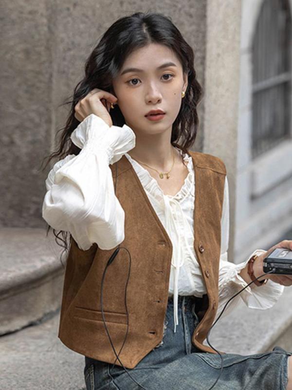 ベスト 女性用 春夏 秋冬 復古 無袖 外套 短丈 コットン 軽量 切り替え デザイン トップス インナー付き カジュアル 普段使い レイヤード スタイル