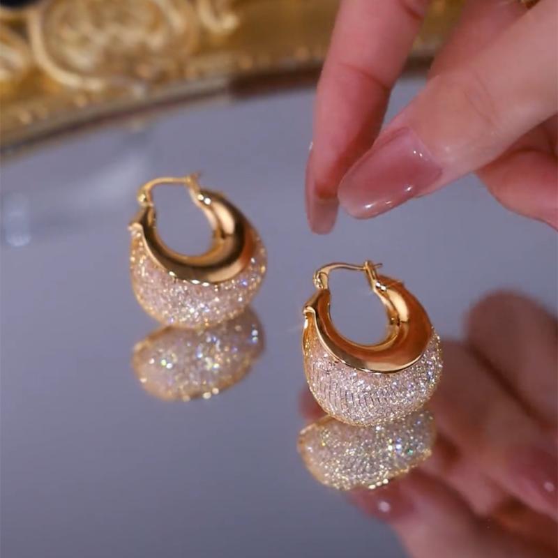 ピアス イヤリング 女性用 ファッション 網目 ジルコニア 円形 軽量 高級感 名媛 ドロップ イヤーカフ
