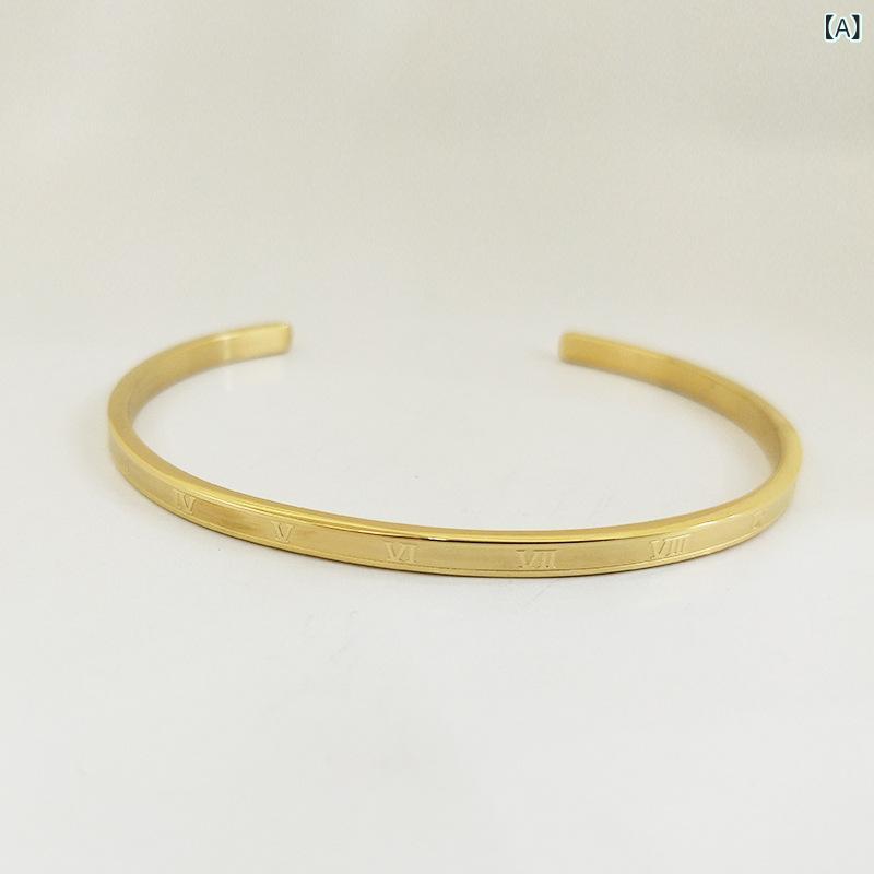 リバーパディのブレスレット メンズ レディース 男女兼用 バングル アクセサリー 腕輪 ステンレス製 チタン鋼 電気メッキ加工 C型 シンプル ファッション 普段使い プレゼント おしゃれ 重ね付け ペア用 ユニセックス カジュアル 高級感 合わせやすい 高品質 耐久｜アングル2